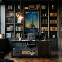 Eiffel Tower Under Starry Sky: Vintage Travel Poster