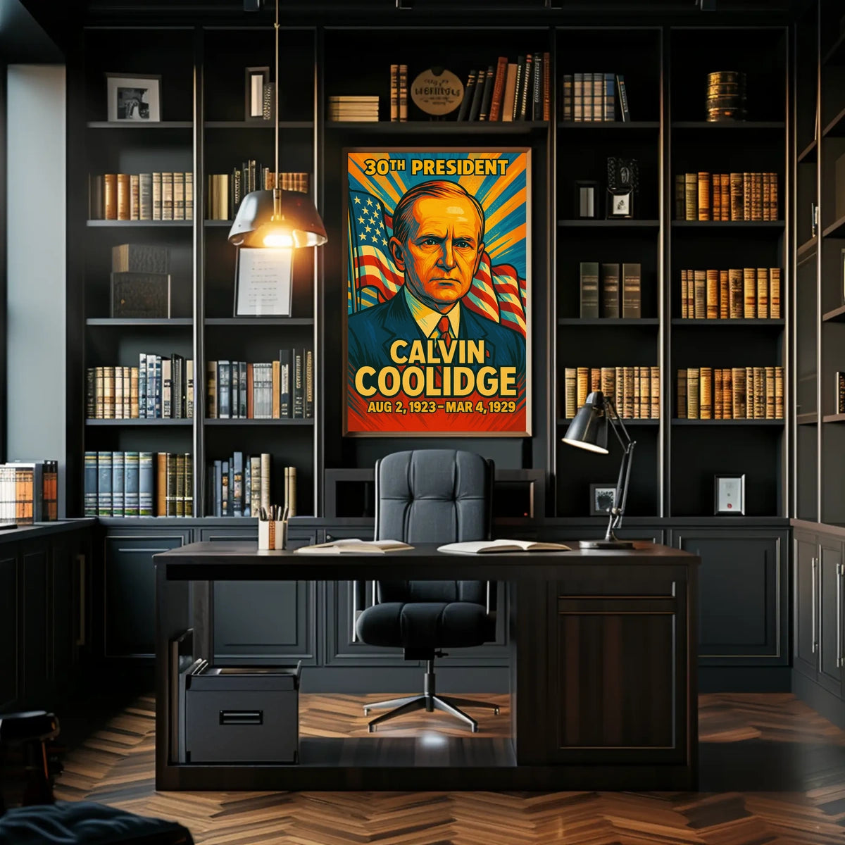 Calvin Coolidge 30th President of the United States Colorful Comic Book Style Poster