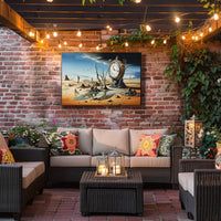 Surreal Landscape Art Poster with Pocket Watch and Nature Fusion