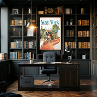 New York Skyline Carriage Travel Poster Vintage Wall Art