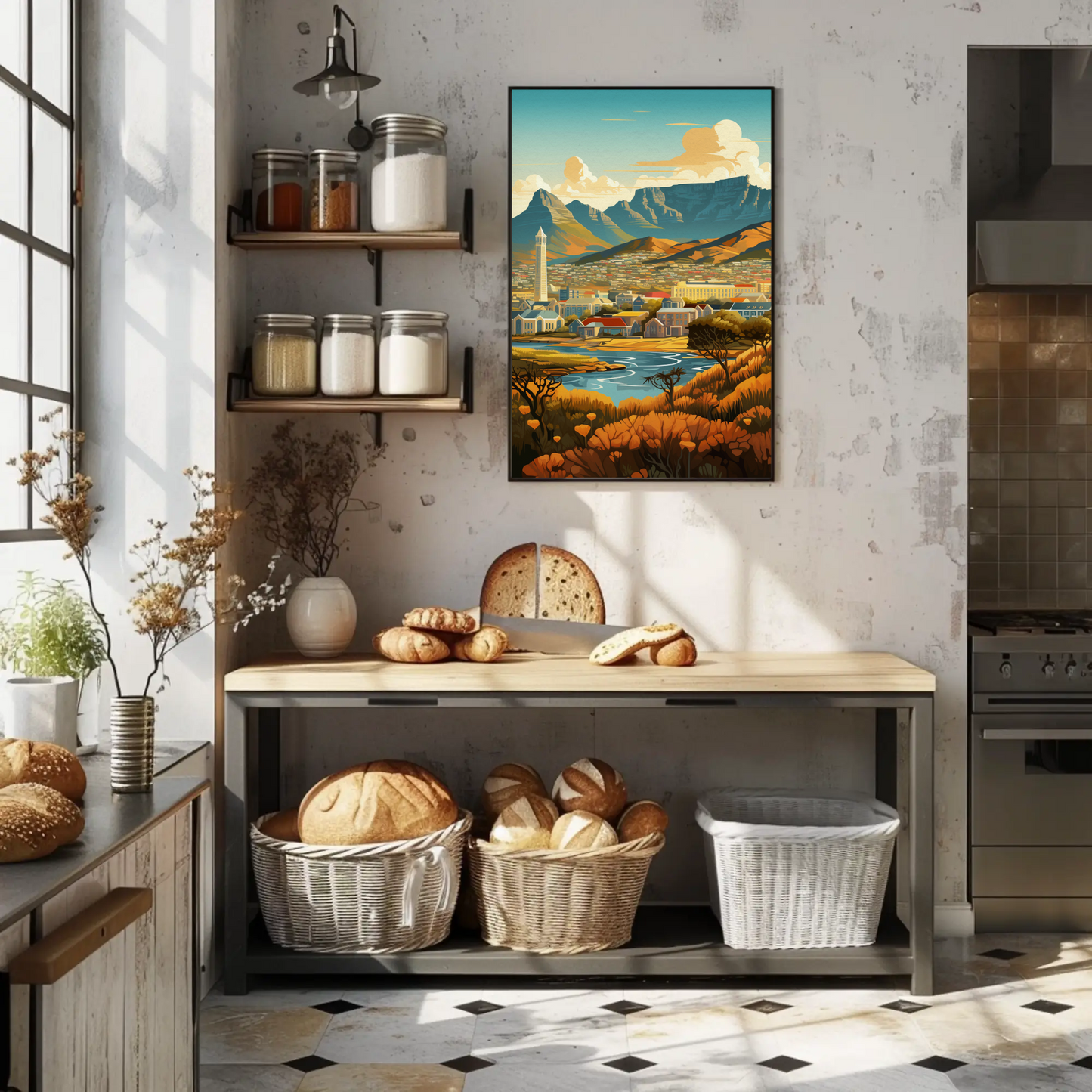 Cape Town Golden Hillside River Valley Mountains Travel Poster