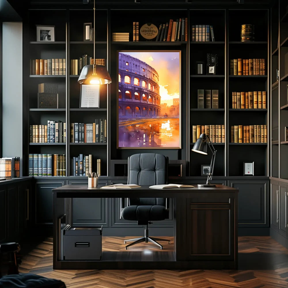 Colosseum Watercolor Sunset Rome Art Poster