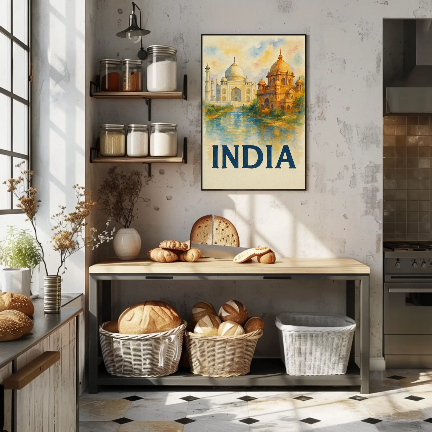 India Taj Mahal Watercolor Palace Reflection Travel Poster