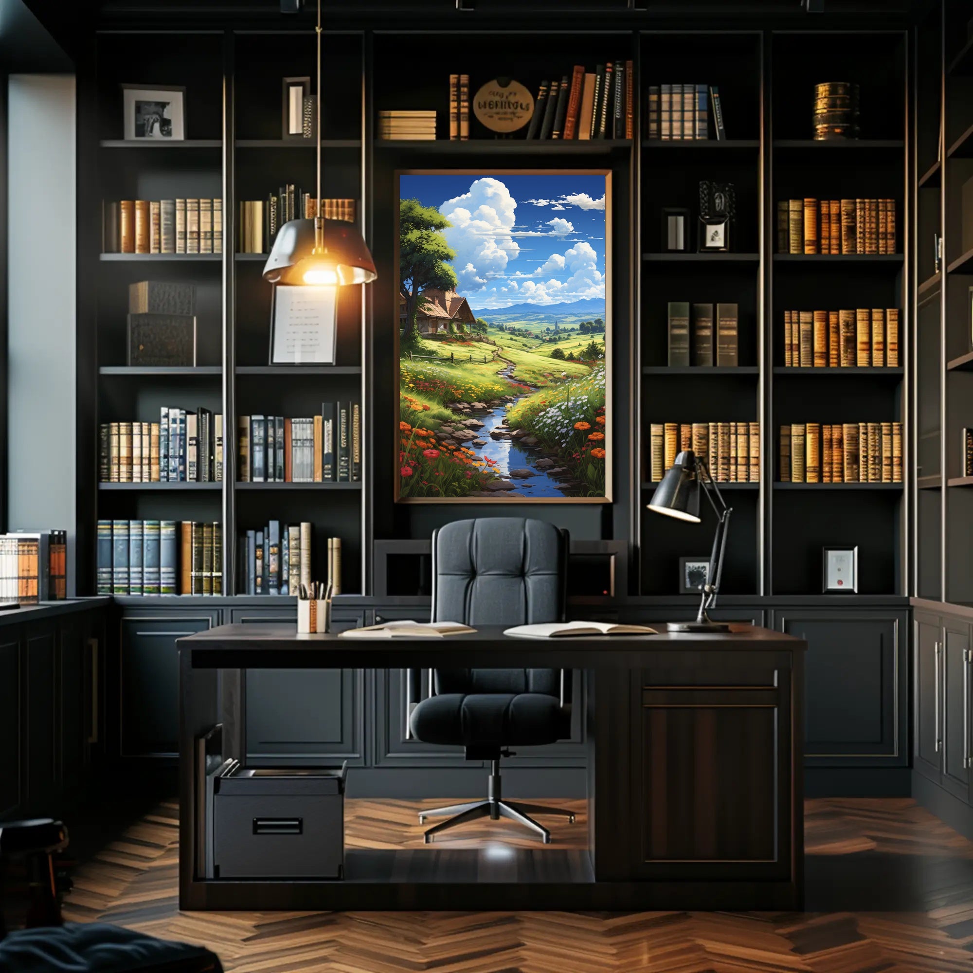 Serene Countryside Retreat: Idyllic Landscape Art Poster