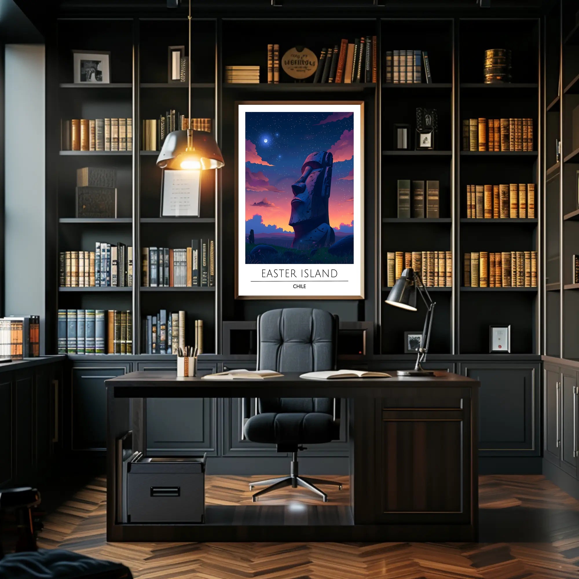 Easter Island Moai Under Starry Night Travel Poster