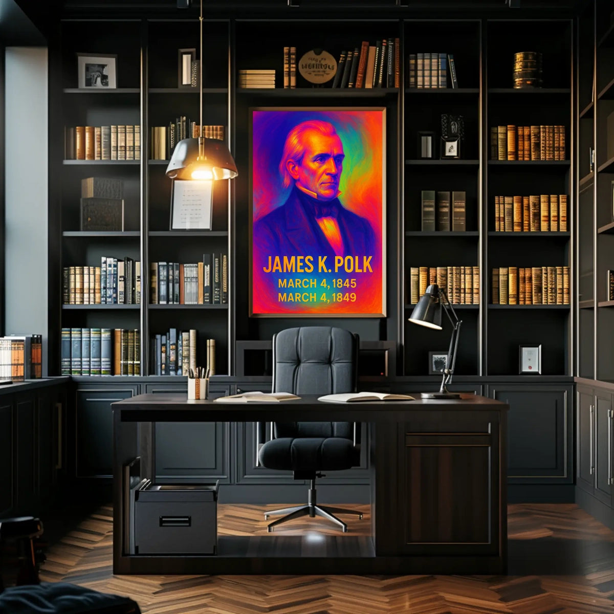 James K. Polk 11th President of the United States Neon Gradient Overlay Poster
