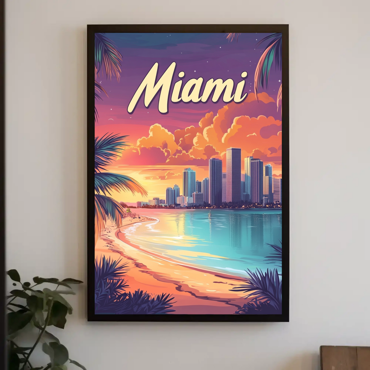 Miami Beach Sunset Vintage Travel Poster