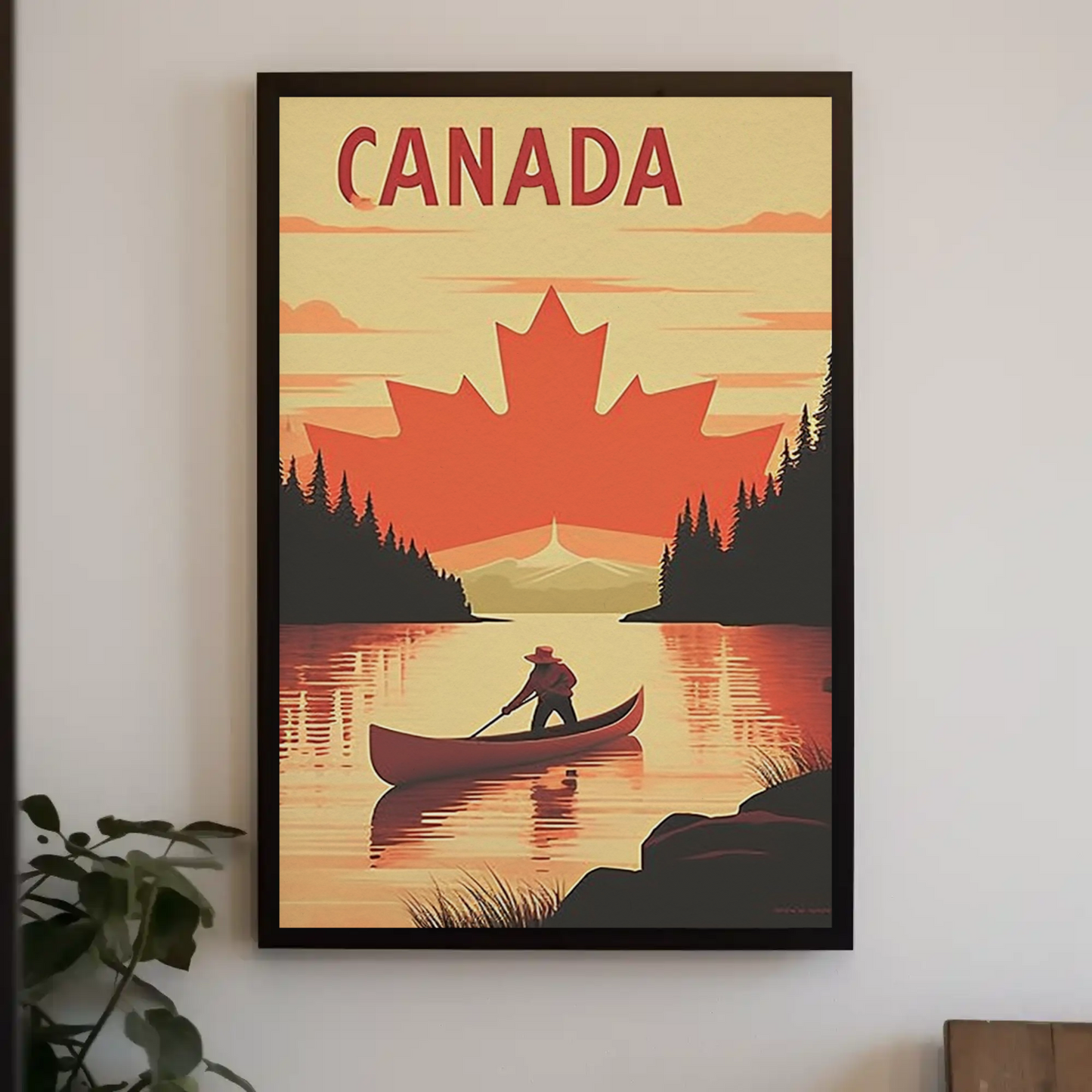 Vintage Poster Canada Canoe Sunset