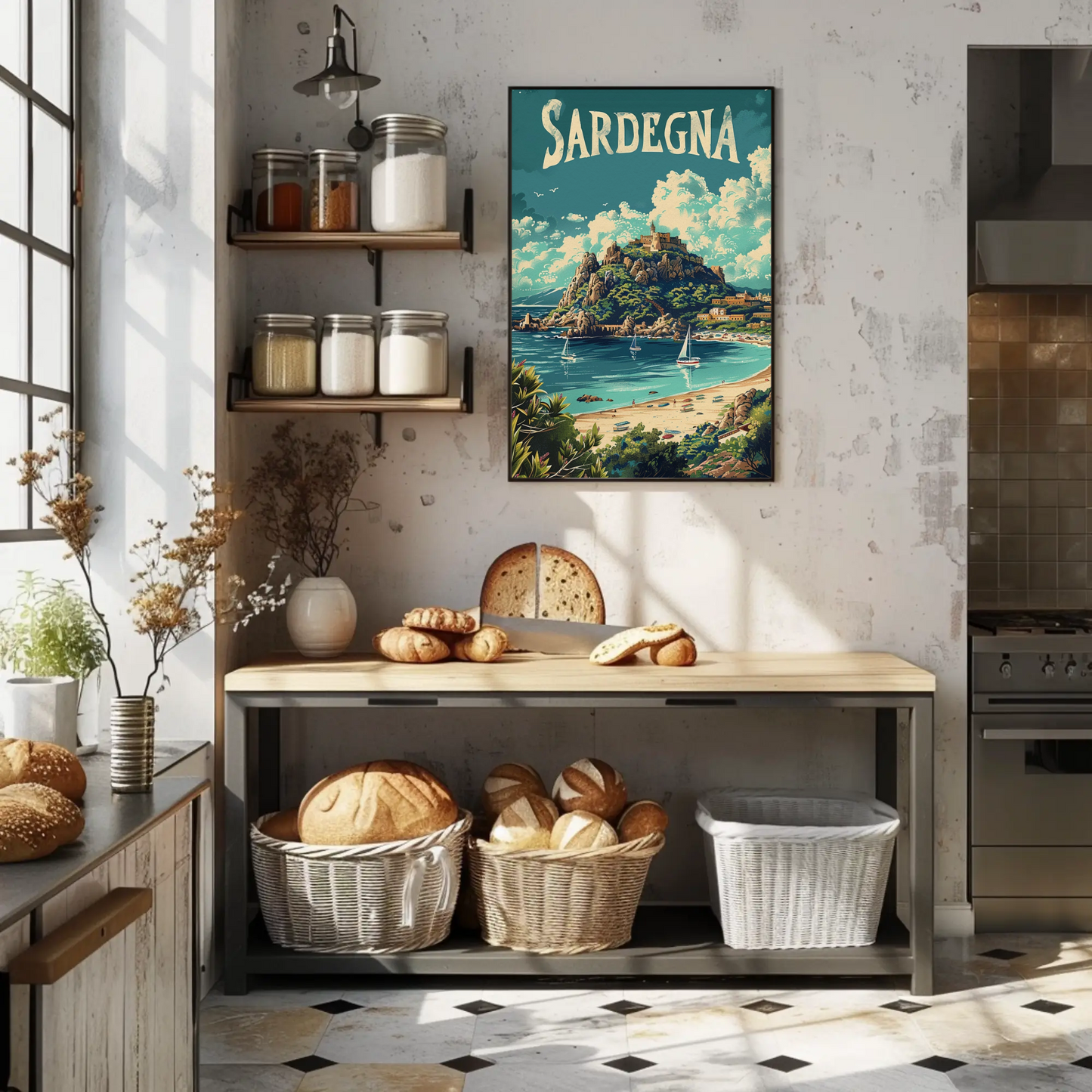 Sardegna Coastal Castle Beach Travel Poster