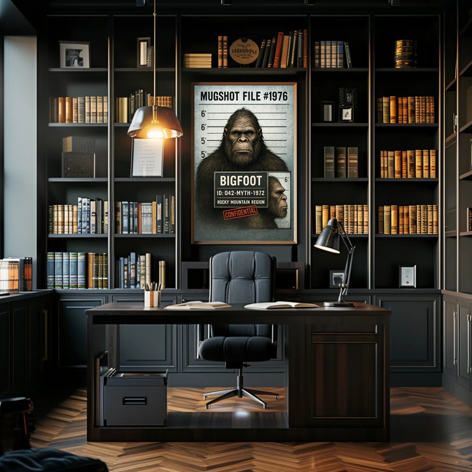 Bigfoot Mugshot Mythical Sighting Poster PosterGoat