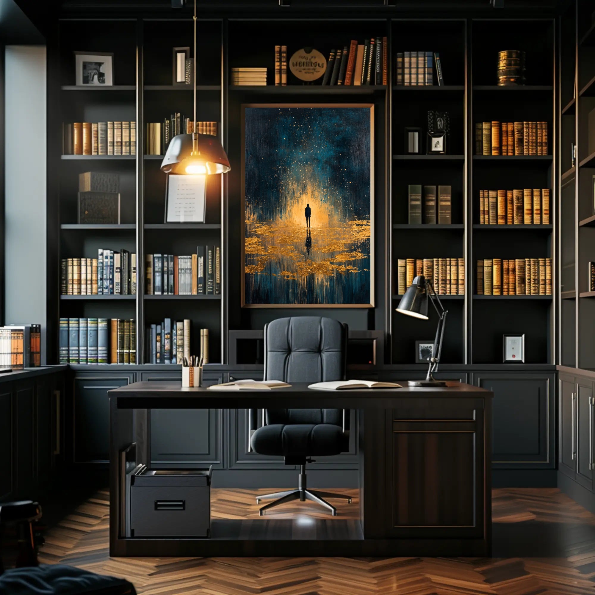 Solitude and Reflection in a Cosmic Abstract or Artistic Poster