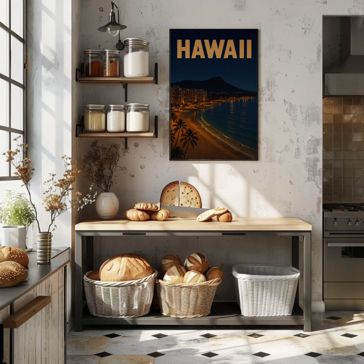 Hawaii Coastline At Night With Hotels Travel Poster