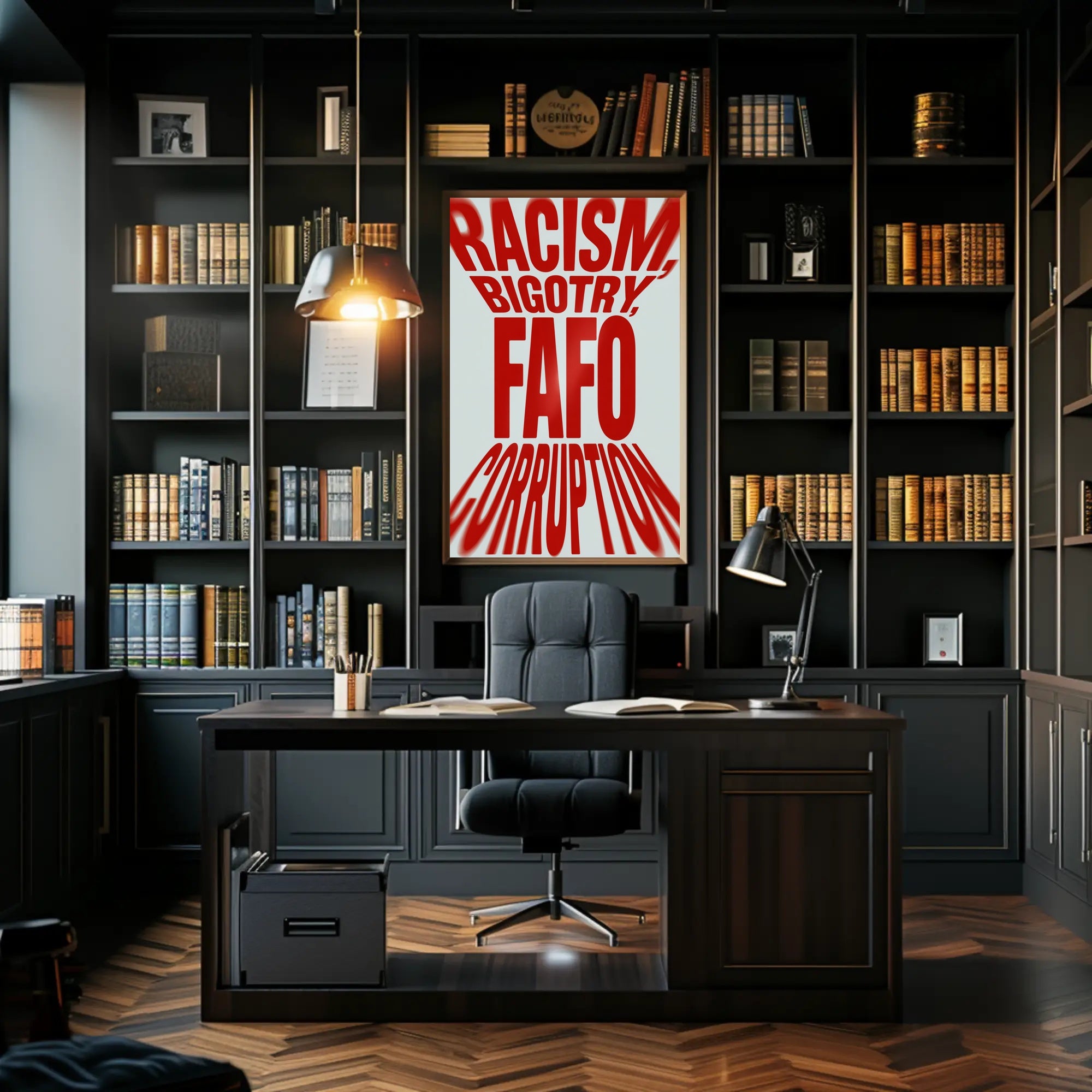 Bold Red Text Confrontational Political or Propaganda Poster