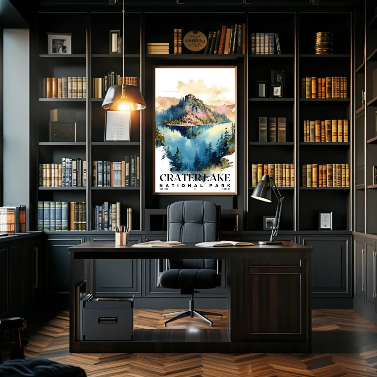 Crater Lake Watercolor Wall Art Poster