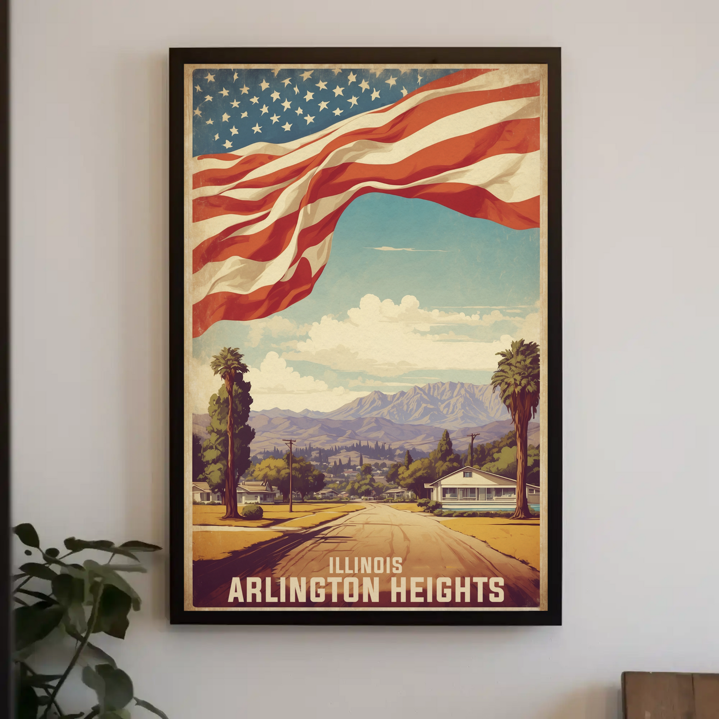 Arlington Heights Illinois Neighborhood View Vintage Travel Poster