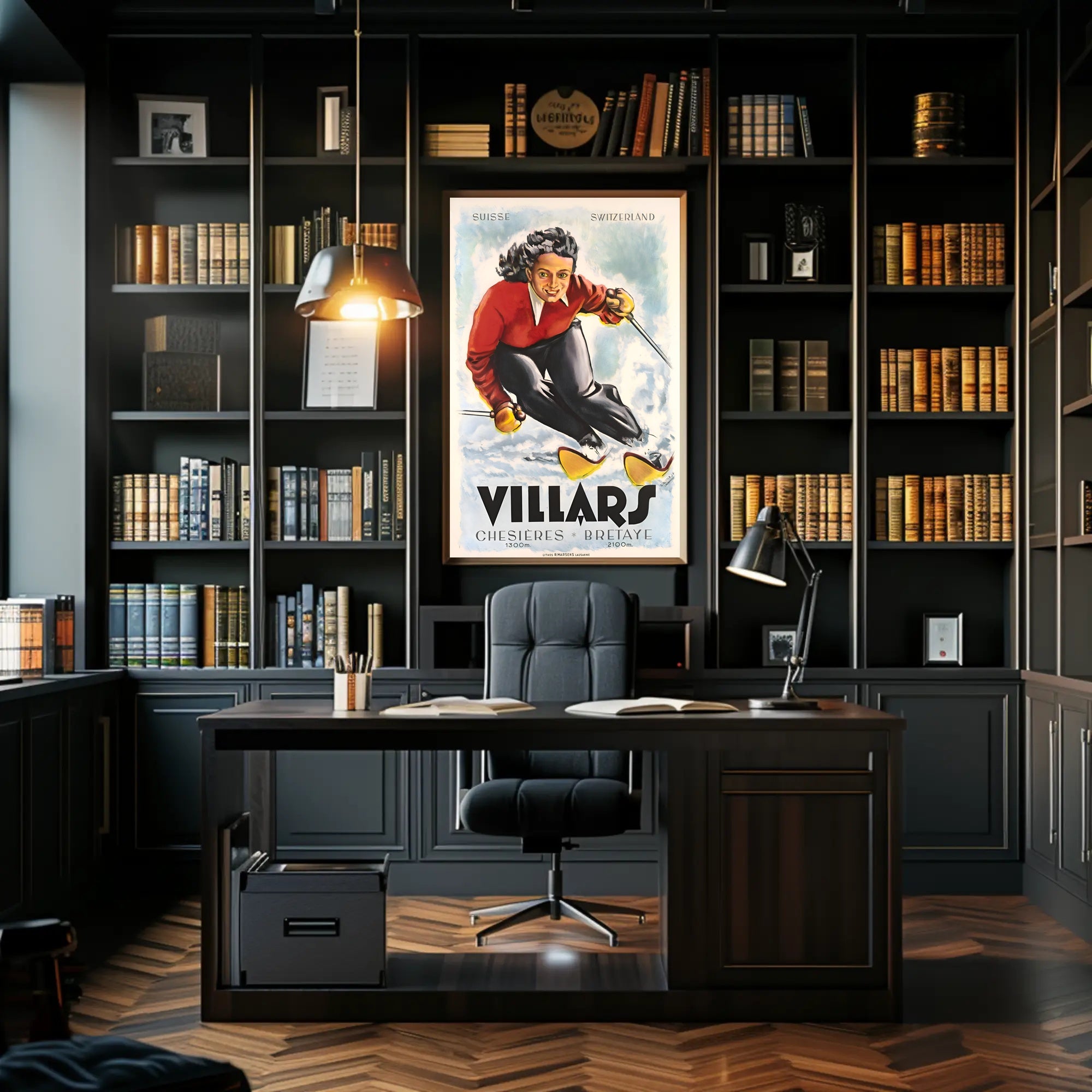 Villars Skiing Poster PosterGoat