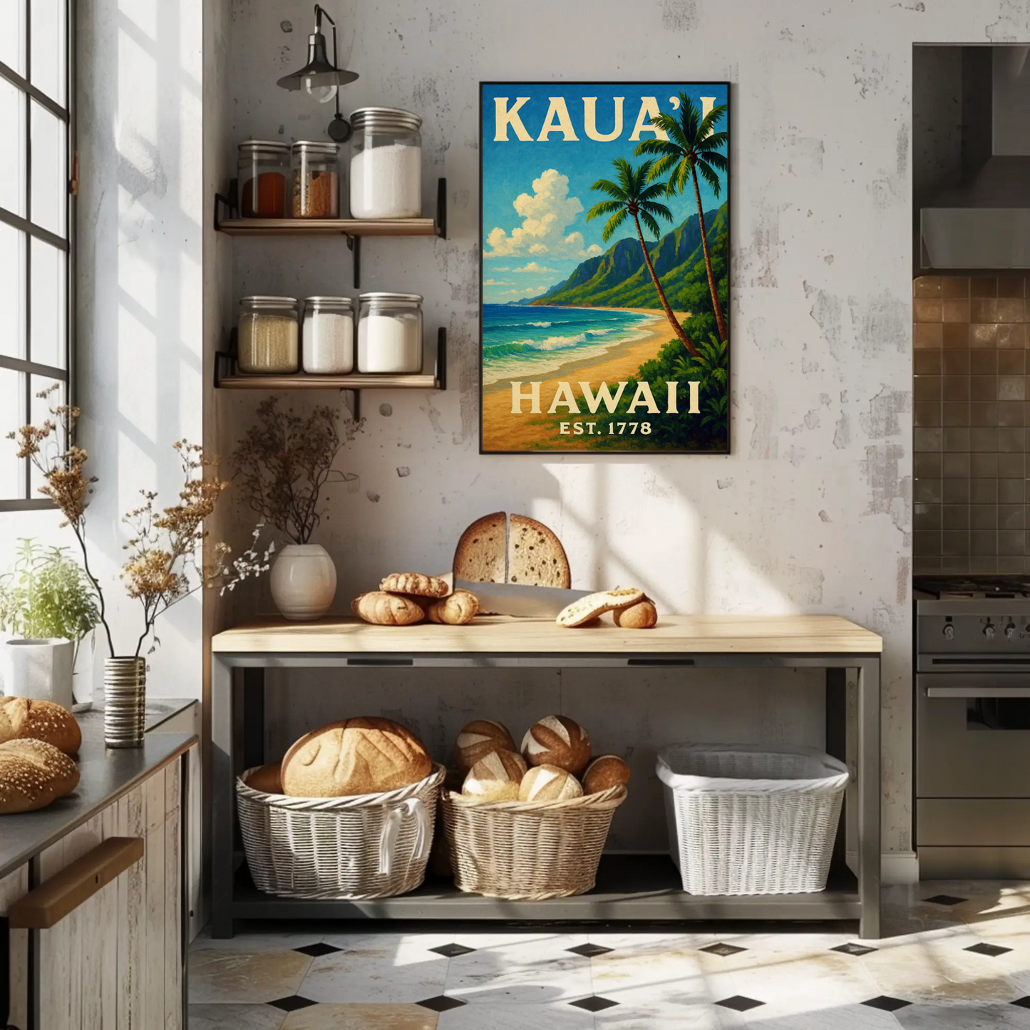 Kauai Hawaii Beach Palm Trees Ocean Sunset Poster Poster