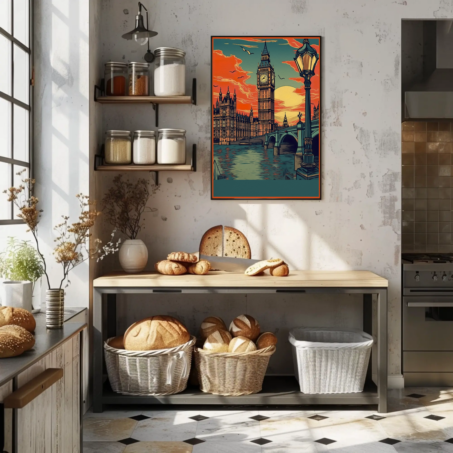 Big Ben London Sunset River Bridge Travel Poster