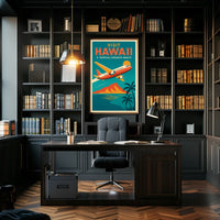 Hawaiian Adventure Scenic Flight Vintage Travel Poster