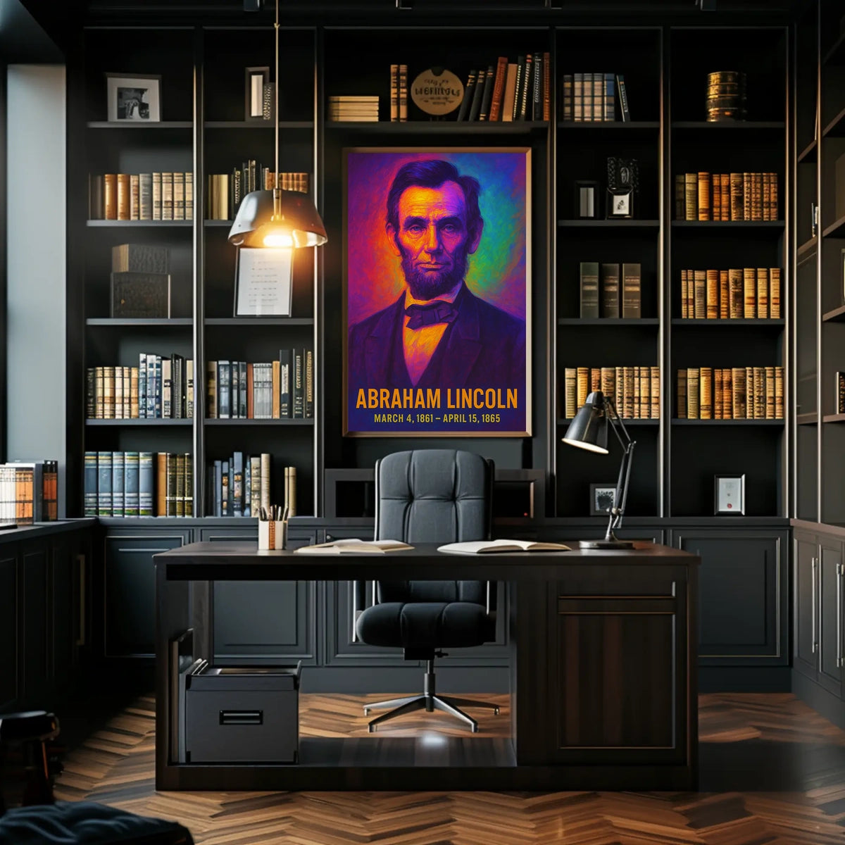 Abraham Lincoln 16th President of the United States Neon Gradient Overlay Poster