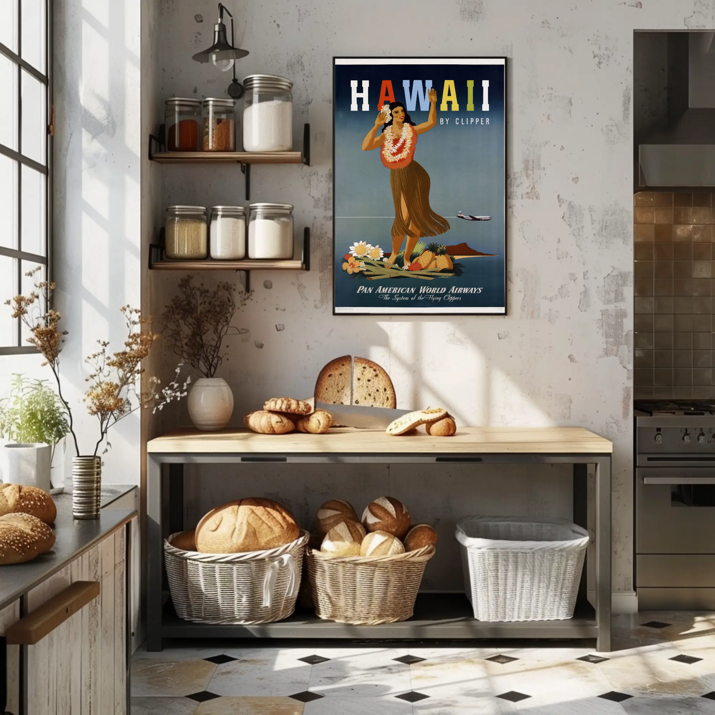 Hawaii By Clipper Dancing Girl Pineapple Poster