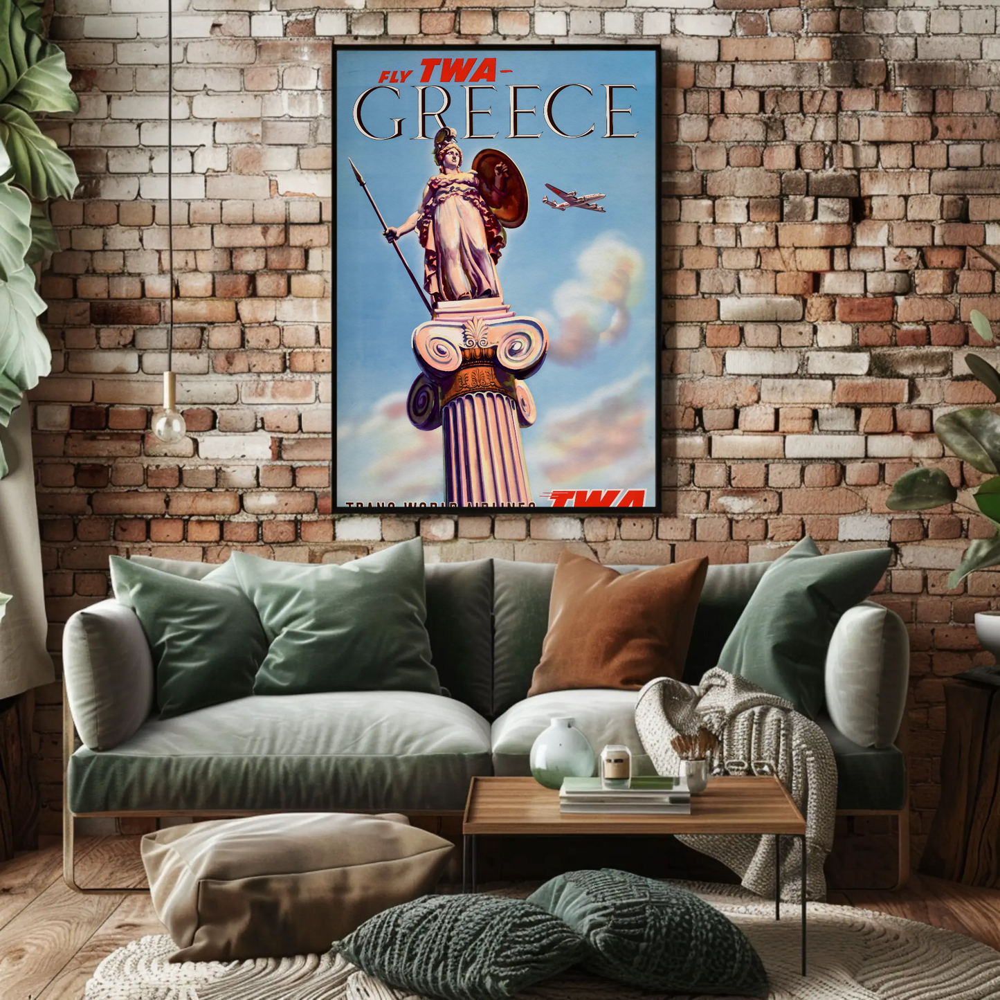 TWA to Greece 1955 Vintage Style Airline Travel Poster
