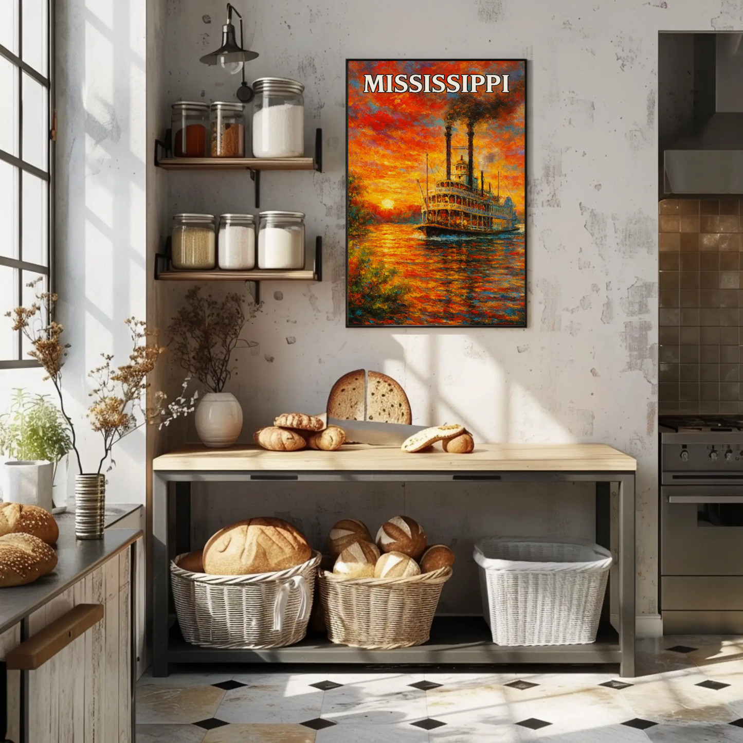 Mississippi Steamboat Sunset Impressionist River Art Poster