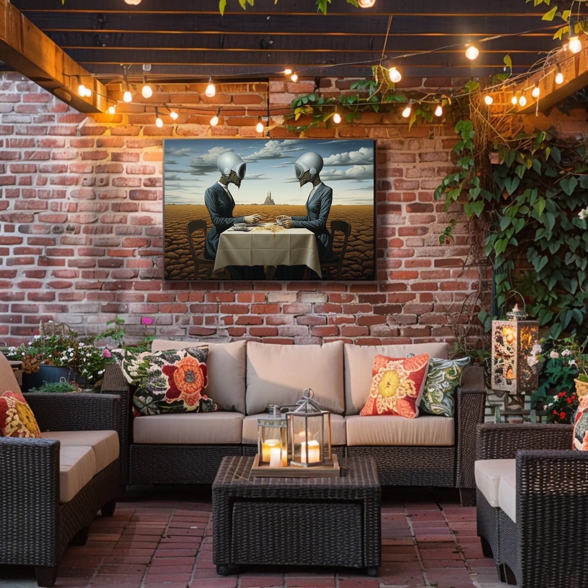 Surreal Tea Ceremony in Futuristic Sci-Fi Poster