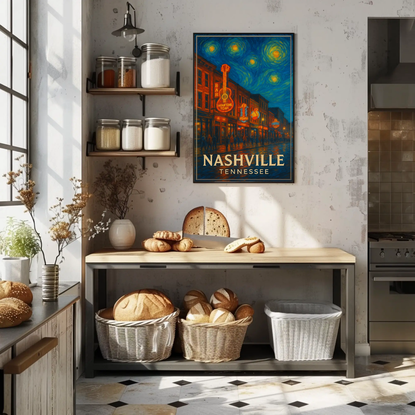 Nashville Tennessee Starry Night Music Scene Travel Poster