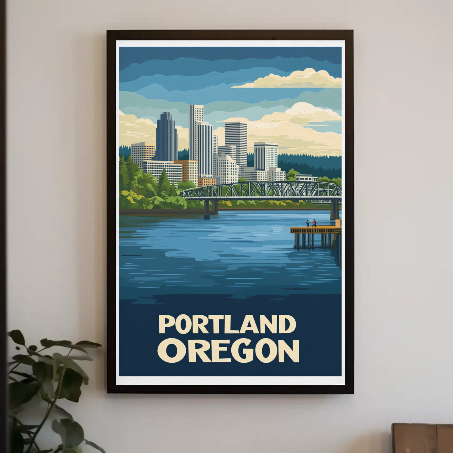 Vintage Travel Poster - Portland Oregon Riverfront