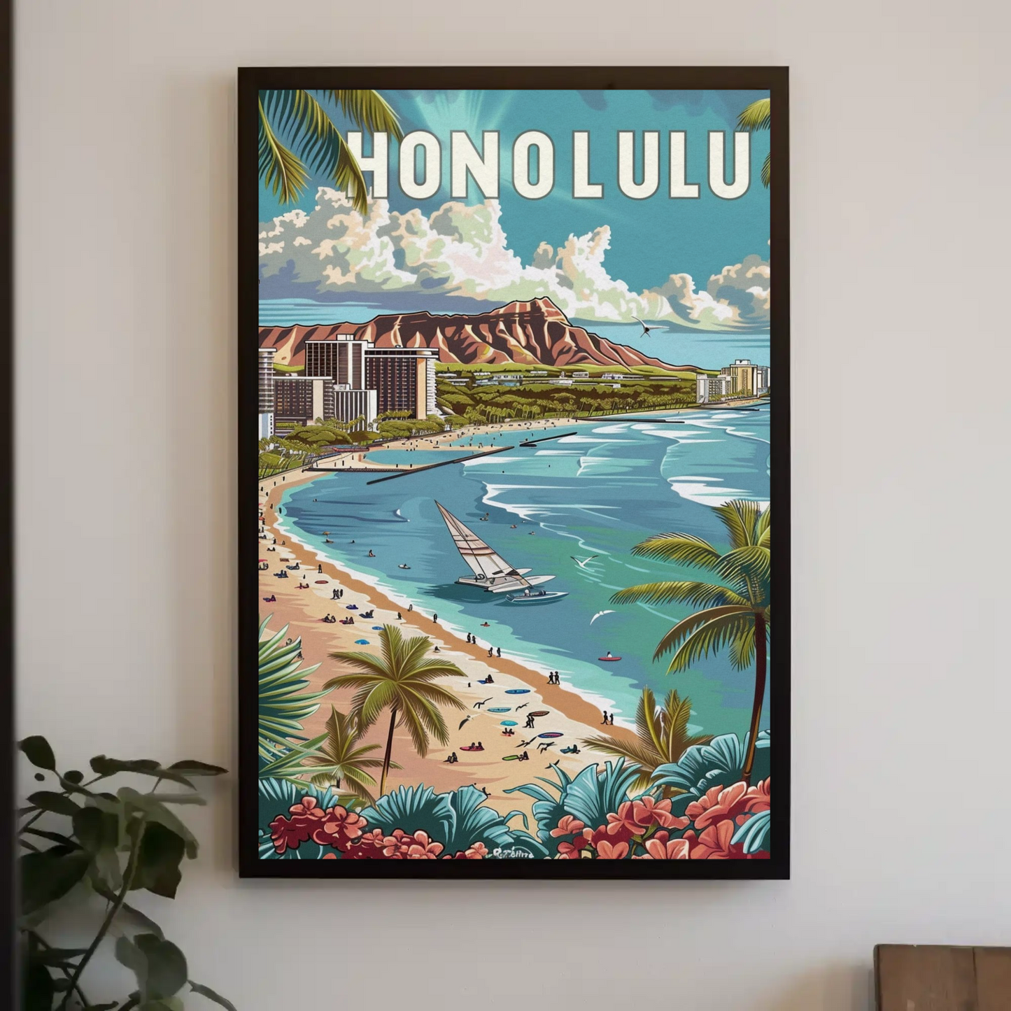 Honolulu Vintage Poster Diamond Head View