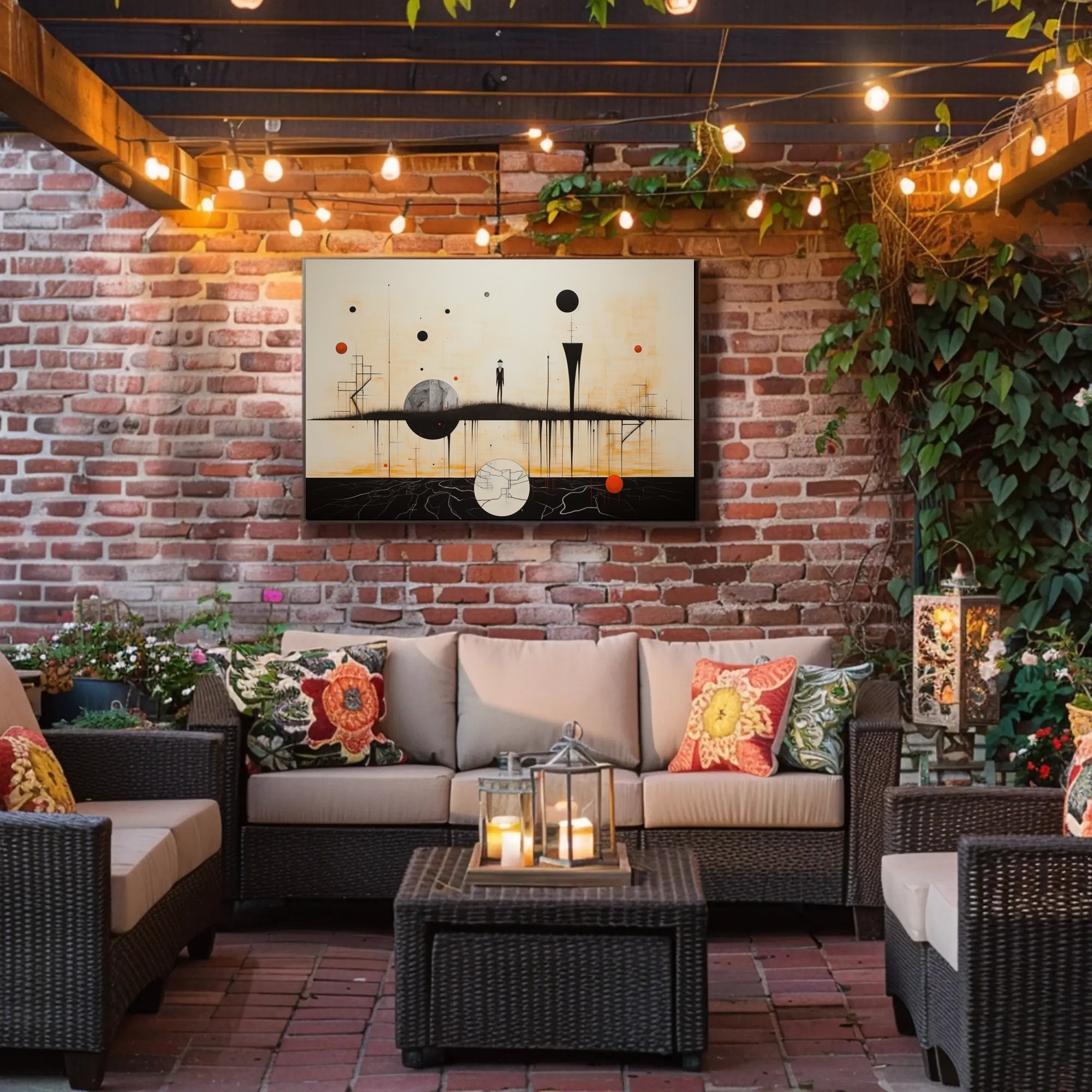 Surrealist Minimalist Scene with Celestial Bodies: Artistic Poster