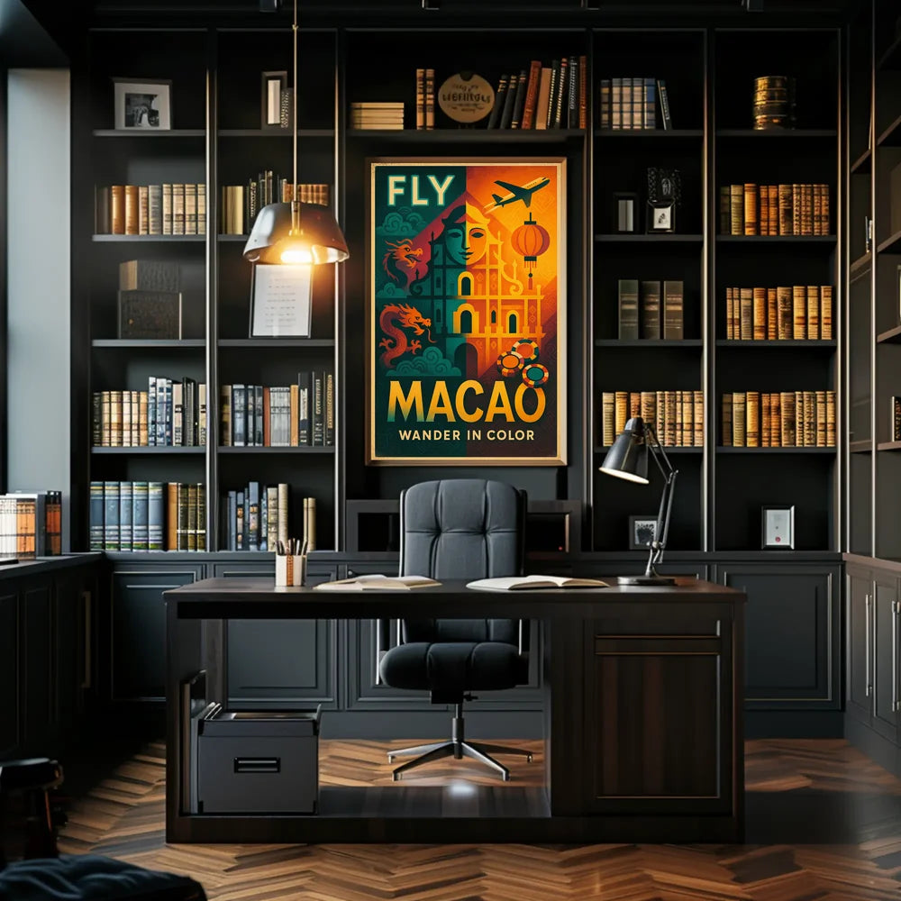 Fly Macao Travel with Vibrant Cultural Adventure Travel Poster PosterGoat