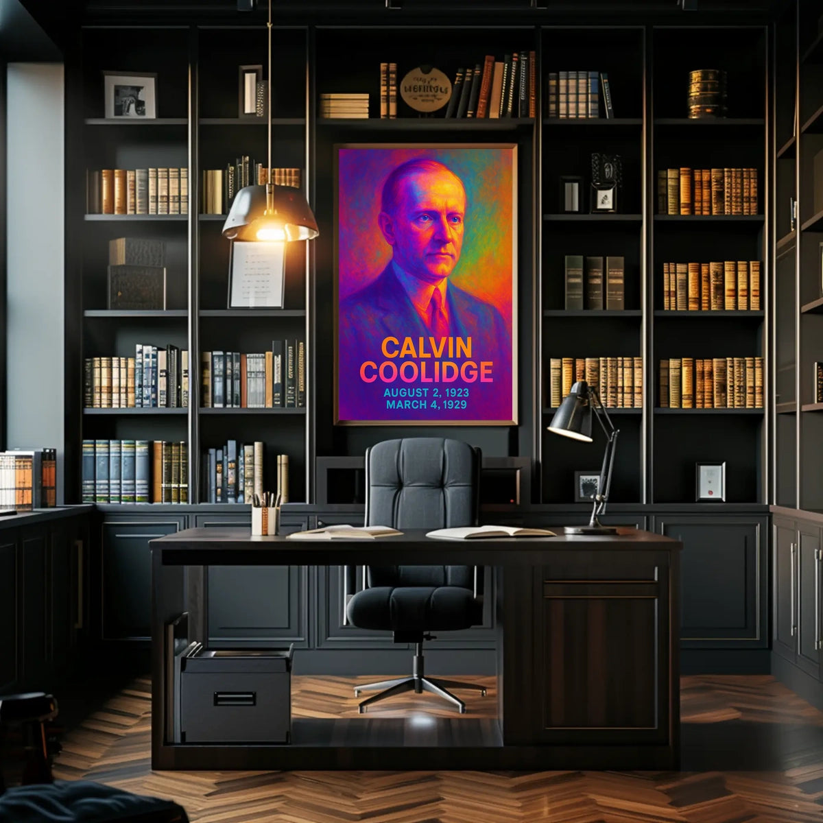 Calvin Coolidge 30th President of the United States Neon Gradient Overlay Poster
