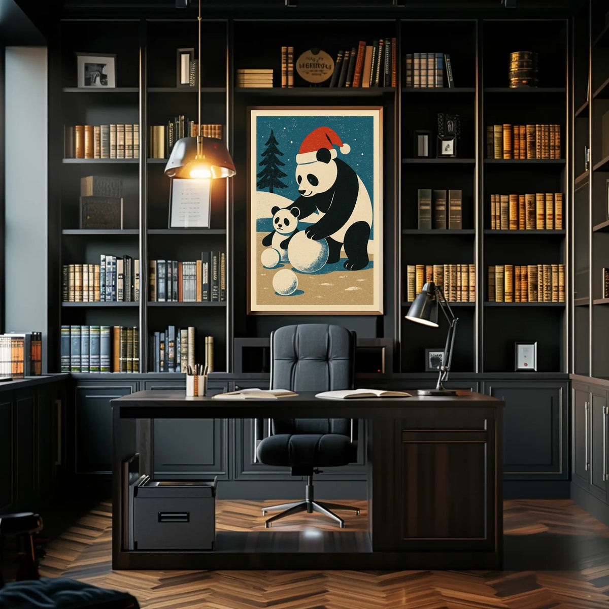 Pandas Winter Scene Poster