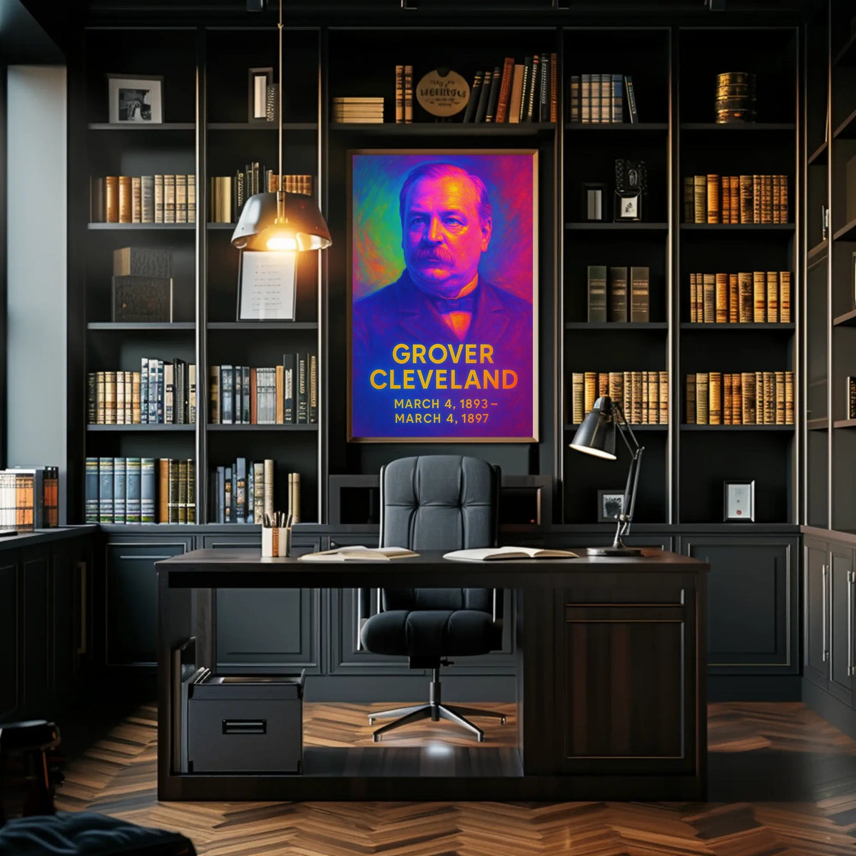 Grover Cleveland 24th President of the United States Neon Gradient Overlay Poster