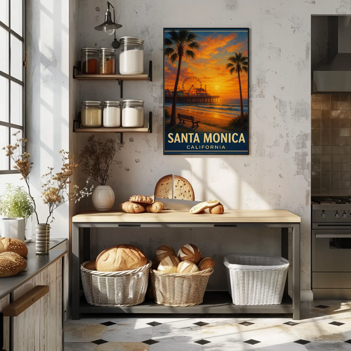 Santa Monica California Pier Ferris Sunset Beach Poster Poster