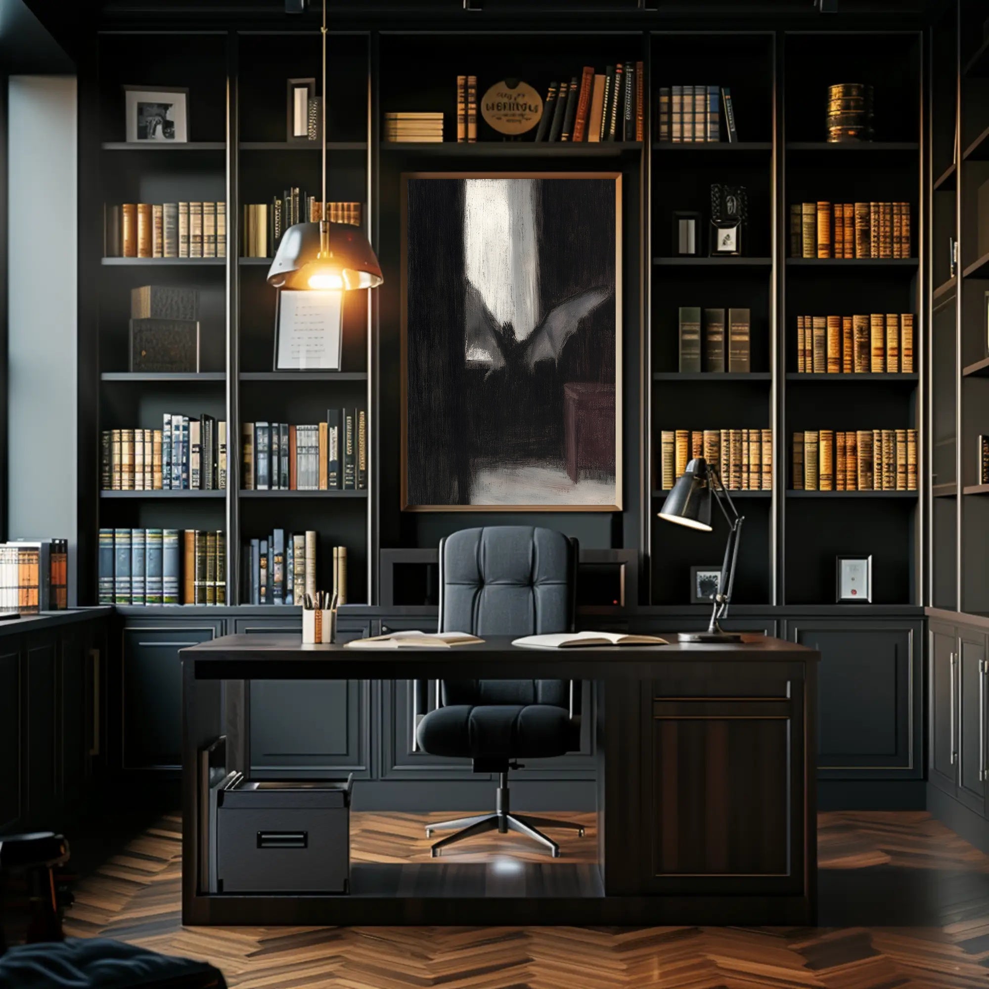 Dark Bat Window: Eerie Gothic Artistic Poster PosterGoat