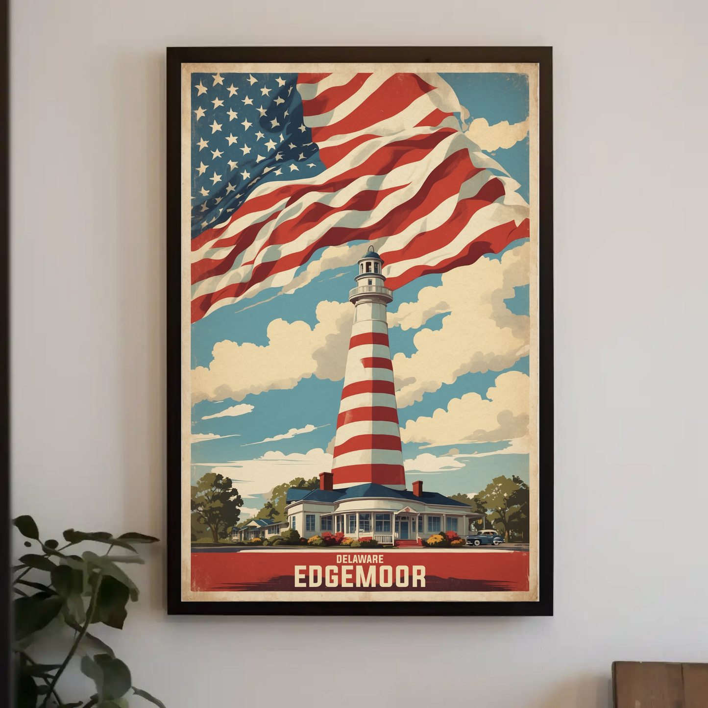 Edgemoor Delaware Lighthouse Pride Vintage Travel Poster