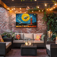 Surrealistic Abstract Art Poster with Bird and Humanoid Figures