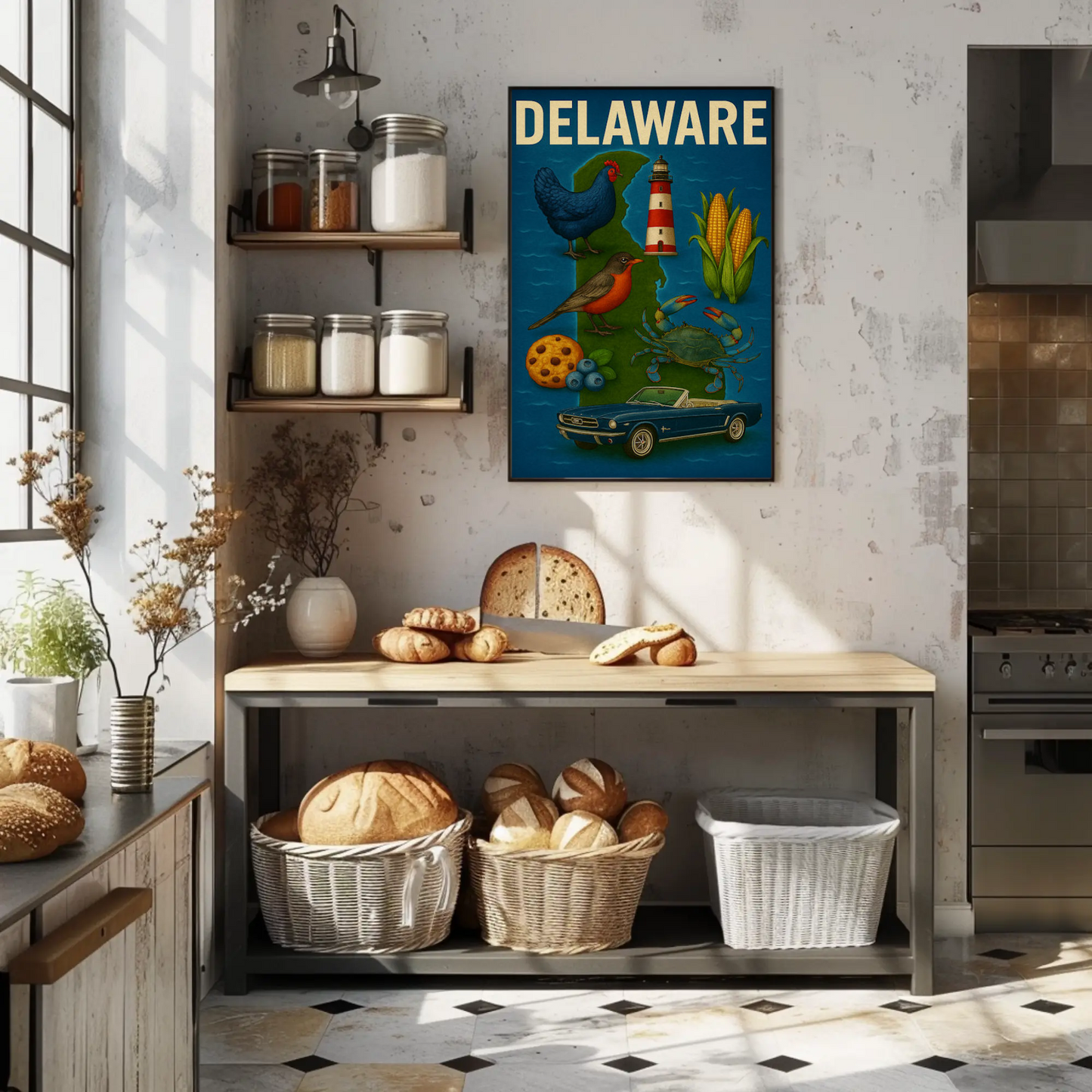 Delaware State Symbols Chicken Mustang Crab Travel Poster