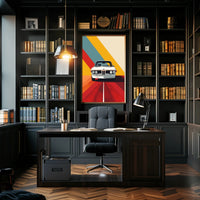 Classic White Car Adventure Vibrant Abstract or Artistic Poster PosterGoat