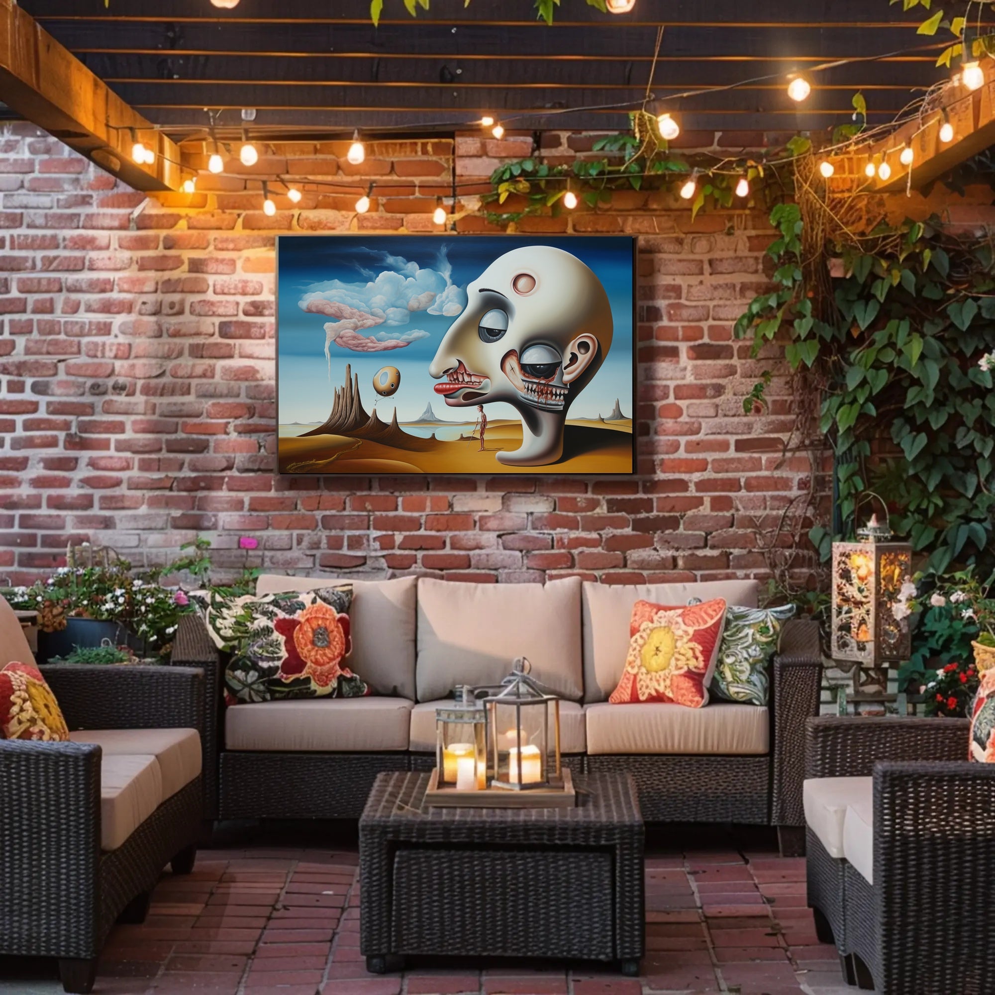 Surreal Human Head in Desert Landscape Art Poster