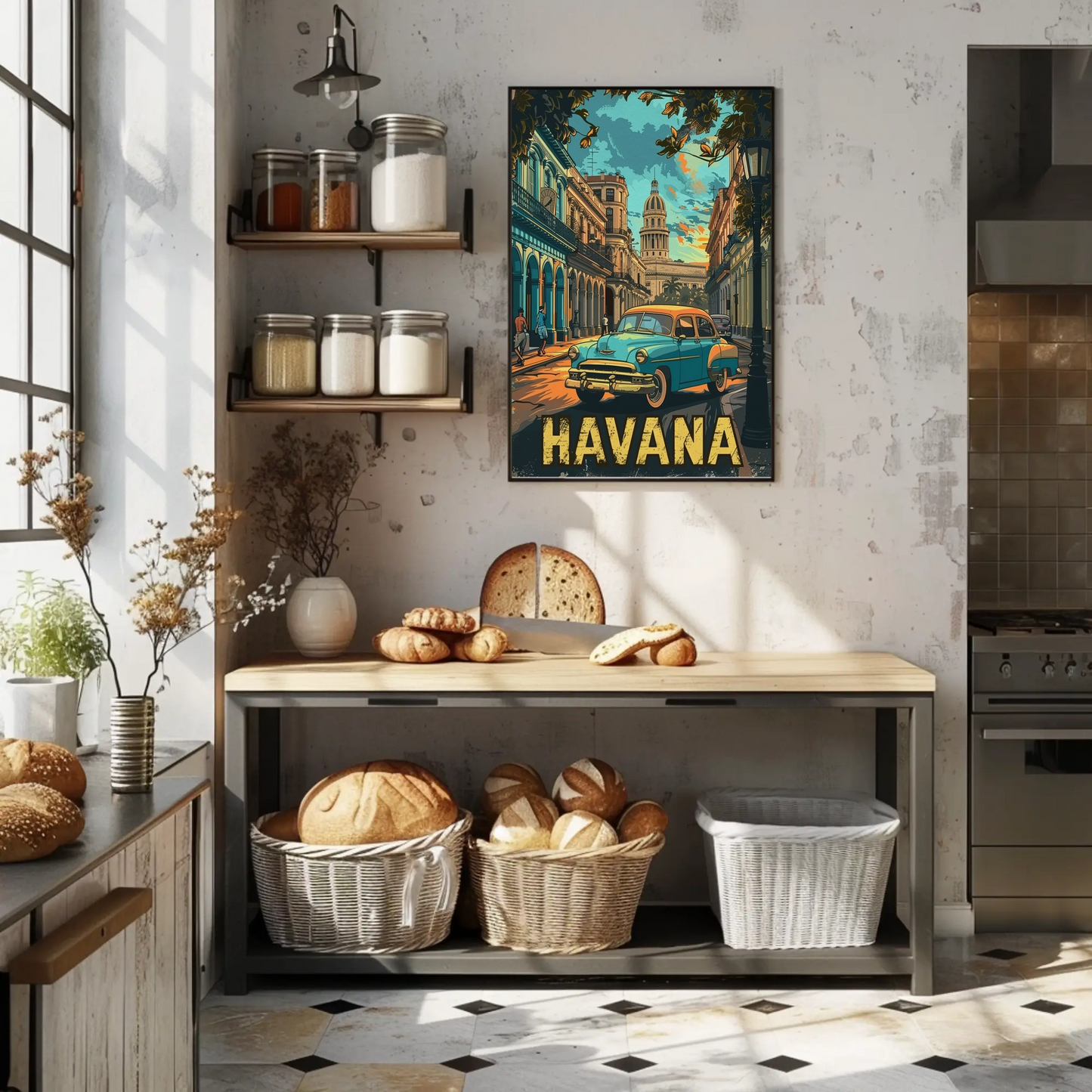 Havana Classic Car Capitol Street Scene Cuba Travel Poster