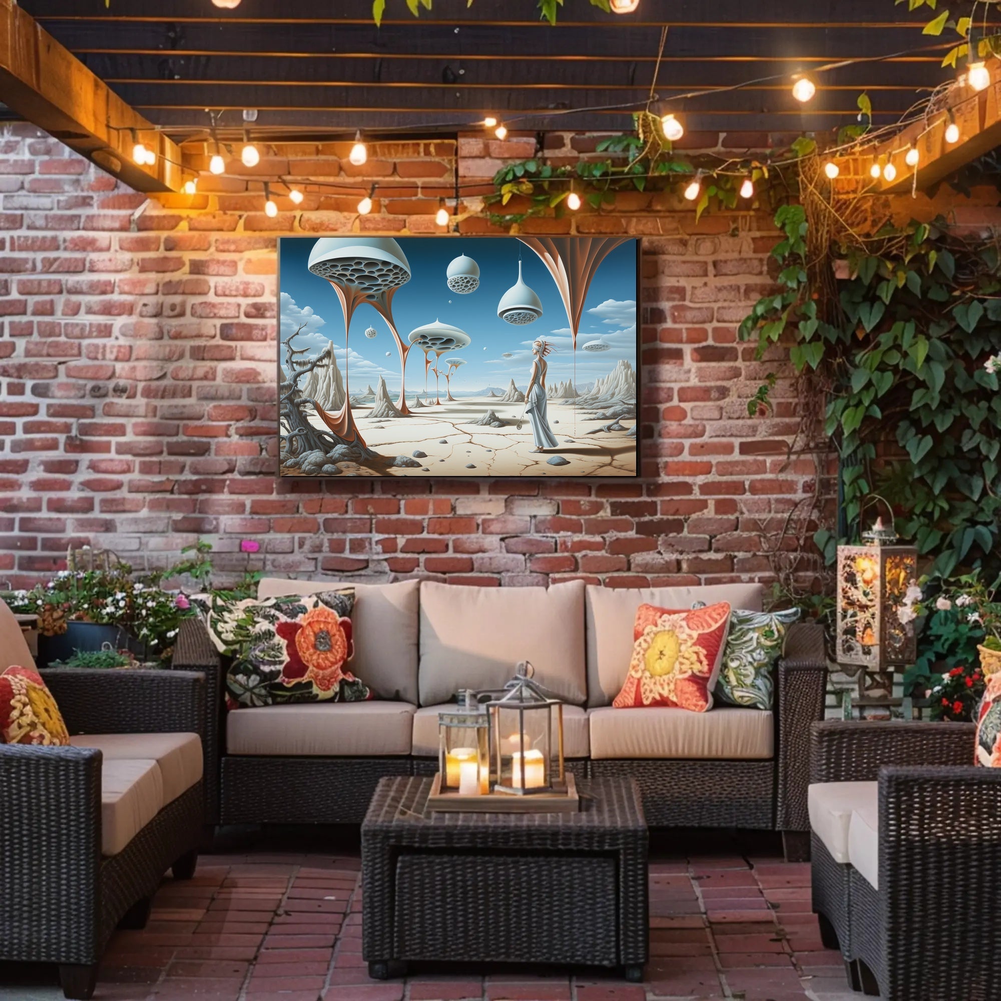 Surreal Desert Traveler with Futuristic Sci-Fi Poster