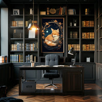 Moonlit Serenity Fox Autumn Leaves Digital Painting Poster