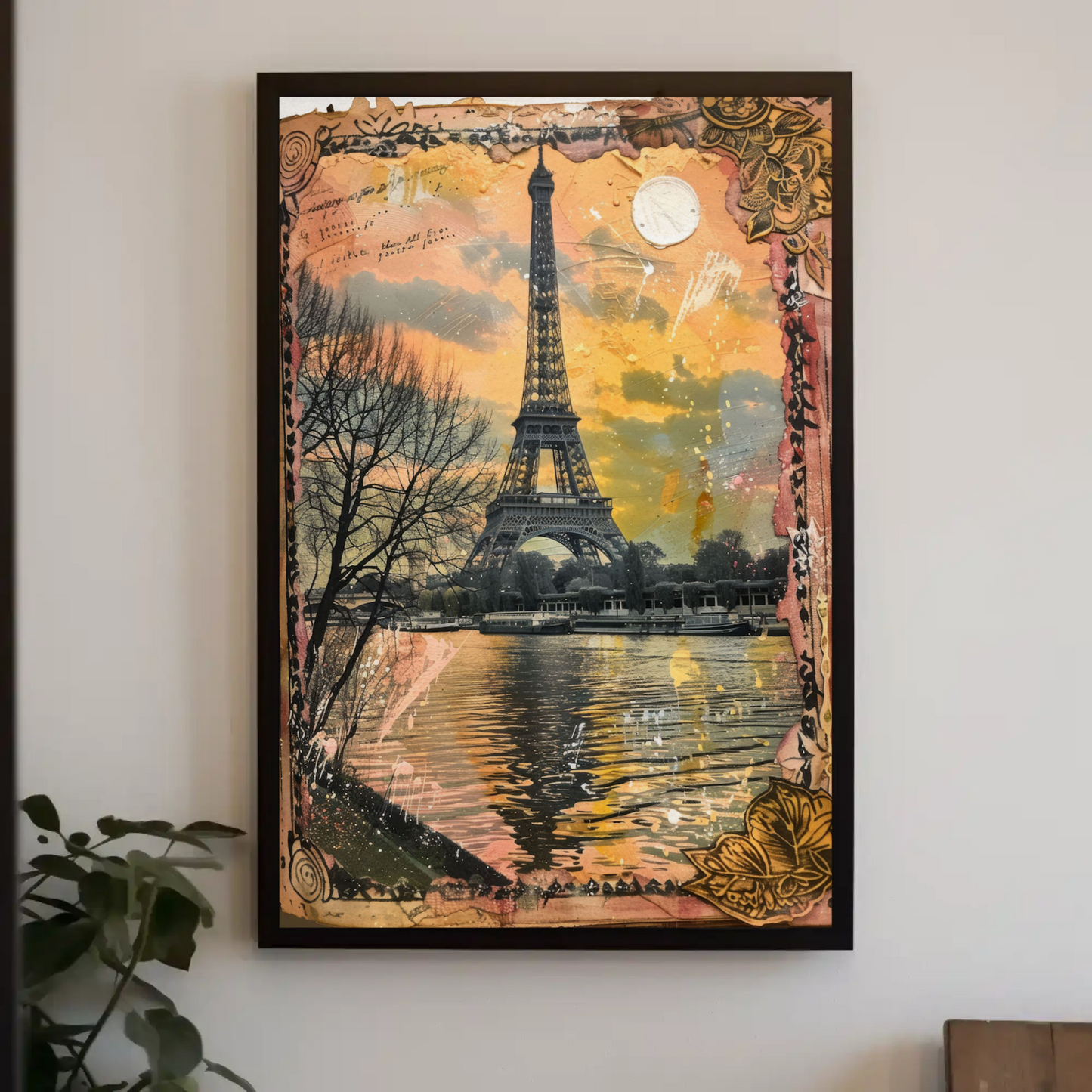 Eiffel Tower Collage – Sunset and Vintage Border