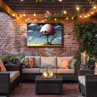 Surreal Desert House with Whimsical Balloons Artistic Poster