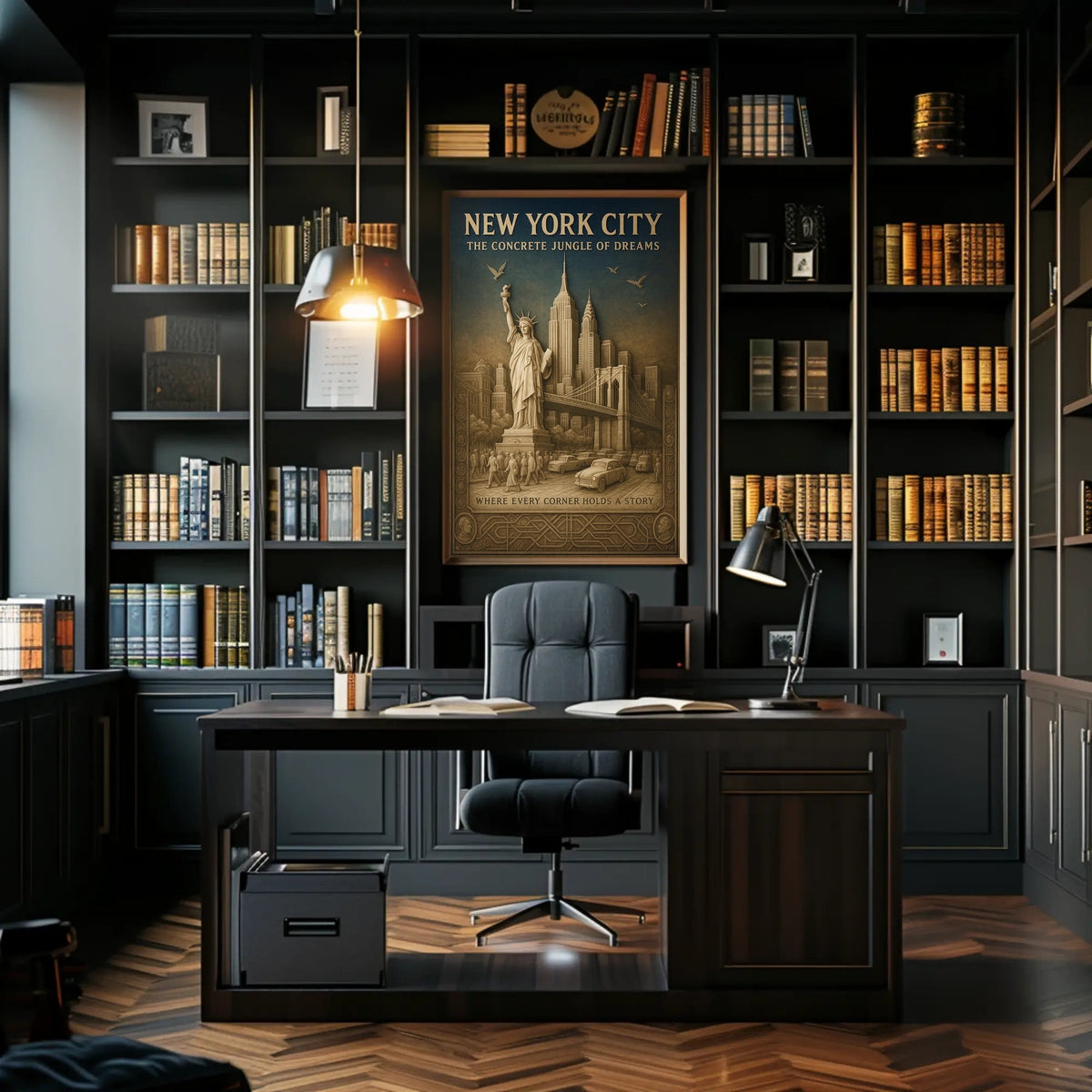 New York City Landmarks Cityscape Poster Vintage Wall Art