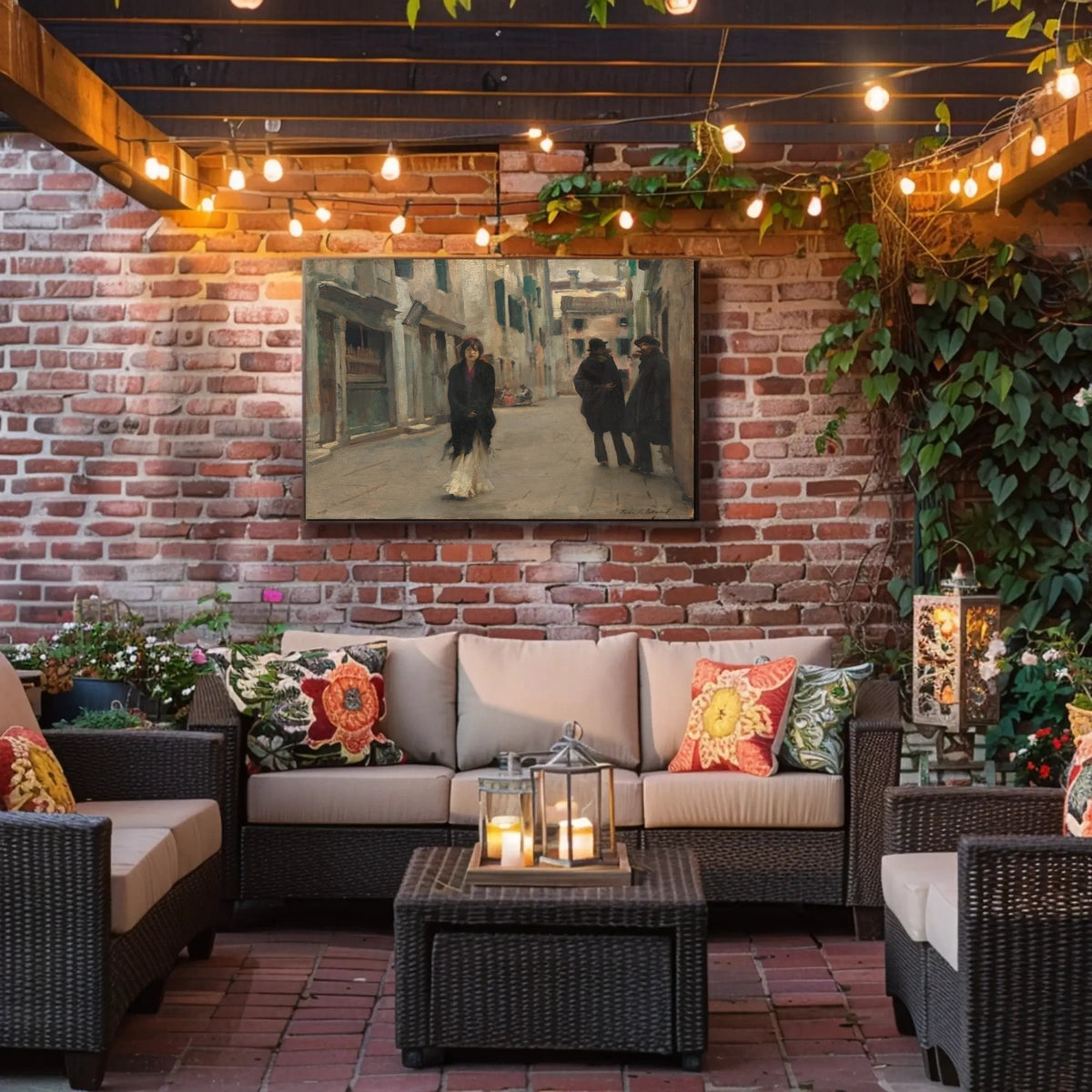 European Street Scene in Impressionistic Artistic Poster